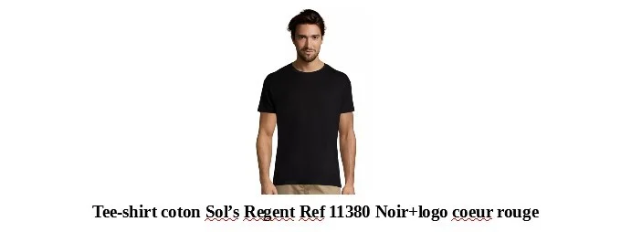 Tee shirt coton sol s regent ref 11380 noir logo coeur rouge